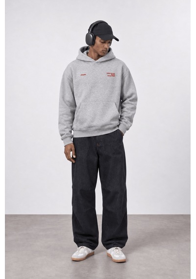 Respire Erkek Notbasic Baskılı Oversize Hoodie Gri Melanj
