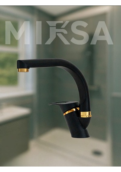 Lüx Siyah-gold Balıksırtı Borulu Banyo Lavabo Bataryası, Musluğu, Çift Su Girişli