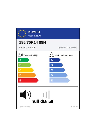 Kumho 185/70 R14 88H Ta21 Yaz Lastiği 2026