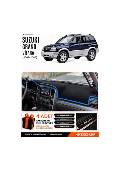 Suzukı Grand Vitara 2003-2006 Uyumlu Torpido Örtüsü, Torpido Kılıfı - Siyah Mavi
