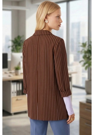 Armonika Kadın Kahve Oversize Duble Kol Kruvaze Yaka Astarlı Blazer Ceket Arm-26k001052