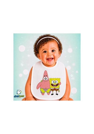 Sünger Bob Ve Patrick Keten Bebek Mama Önlüğü Yumuşak - Emici - Yıkanabilir - Özel Tasarım P182 Çok Renkli