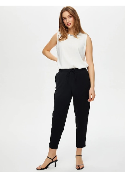 Faik Sönmez Comfort Fit Krep Örme Kadın Pantolon B00074-1 Siyah