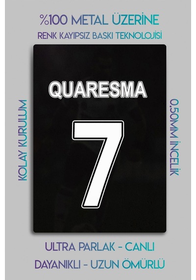 Ricardo Quaresma 7 Numara - Metal Parlak Dekoratif Sporcu Duvar Tablosu