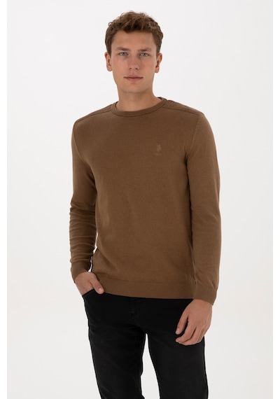 U.S. Polo Assn. Erkek Slim Fit Bisiklet Yaka Haki Melanj Basic Kazak 50307779-VR125