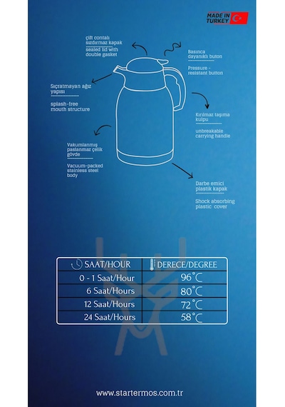 Star Termos 1 .5 Litre Çift Kat Paslanmaz Çelik Termos Piknik Kamp Outdoor Ofis Otel Kafe Okul Sth-6155 Siyah