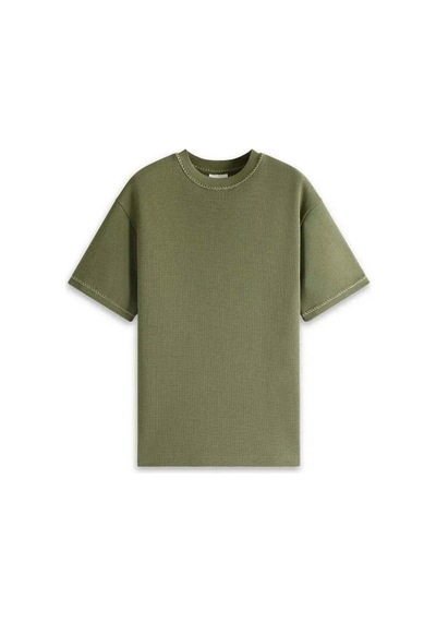 Obey Le T - Shirt Nid D'abeille: Handmade Nakışlı Bej Kilo Tişört, %100 Pamuk Haki