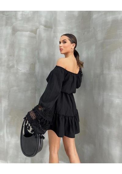 Fashion Cocktail Ekstra Uzun Kollu Çift Kat Dantel Işleme Madonna Yaka Düşük Omuz Kemerli Doğal Bohem Yazlık Elbise Siyah Fashion Cocktail Ekstra Uzun Kollu Çift Kat Dantel Işleme Madonna Yaka Düşük Omuz Kemerli Doğal Bohem Yazlık Elbise Siyah