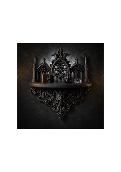Çift Başlı Kartal Detaylı Gotik Katedral Duvar Rafı Siyah 3d Baskı 21x25x11 Cm Siyah