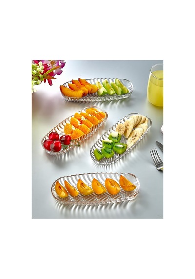 6 Adet Cam Oval Balık Sırtı Çerez Meyve Meze Sunum Tabağı Kahvaltı Sunum Kayık Tabak Şeffaf