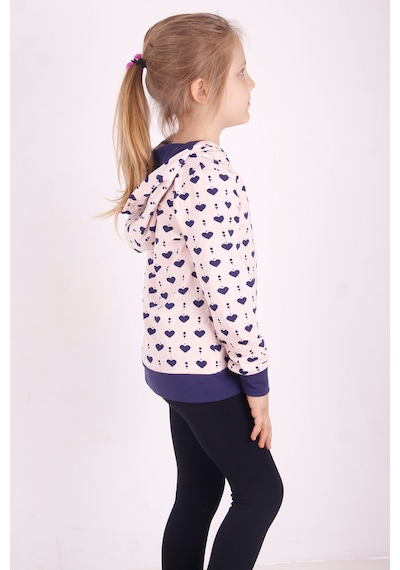 Toontoy Kız Çocuk Komple Kalp Desenli Sweatshirt Pudra