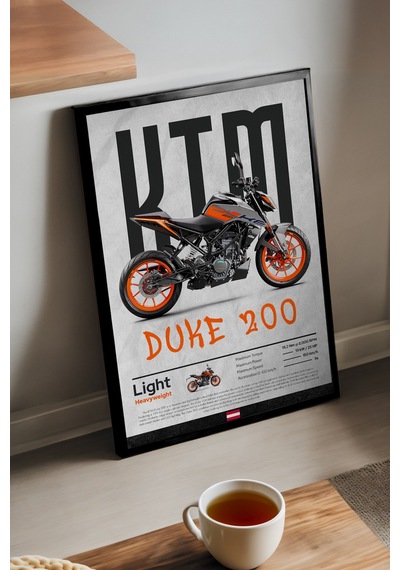 Ktm Duke 200 Siyah Ahşap Çerçeveli Poster, Dekoratif Motosiklet Duvar Tablosu