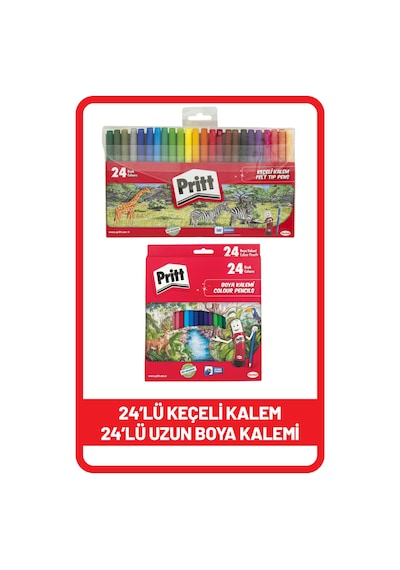 Pritt Keçeli Kalem 24'lü + Uzun Kuru Boya Kalemi 24'lü
