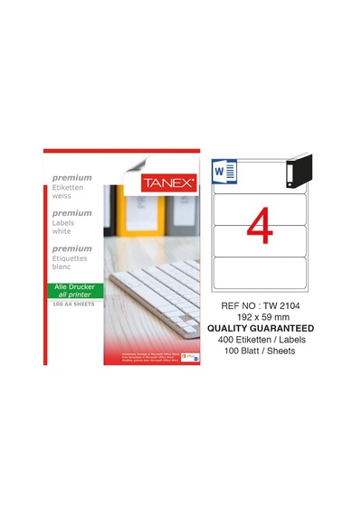 Tanex Tw-2104 192X59 MM Laser Etiket 100 Ad.