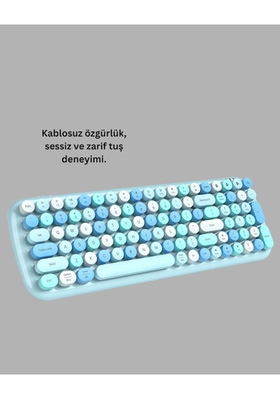 Kablosuz Klavye Ve Mouse Seti Sessiz Tuş, Retro Tasarım Optik