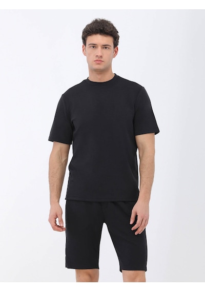 Kip Siyah Bisiklet Yaka T-shirt Siyah