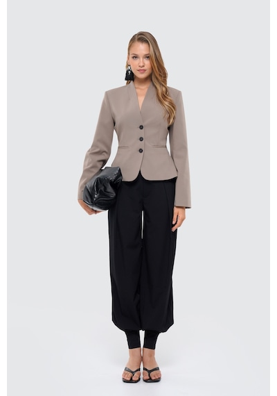 Thalure Kadın Vizon Yakasız Vücuda Oturan Blazer