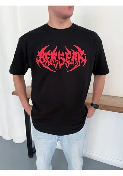 Efnaz Style Erkek Baskılı T-shirt Yazlık Kısa Kol Bisiklet Yaka Rahat Kalıp Tişört - Siyah
