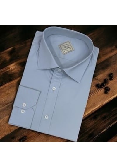 Linen Keten Klasik  Cotton Uzun Kollu Terletmeyen Mavi Gömlek Slim Fit Açık Mavi