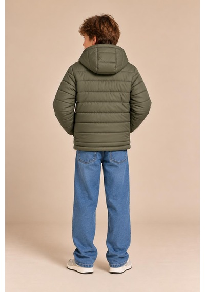 Alexandergardi Puffer Kapüşonlu Unisex Çocuk Şişme Mont Haki
