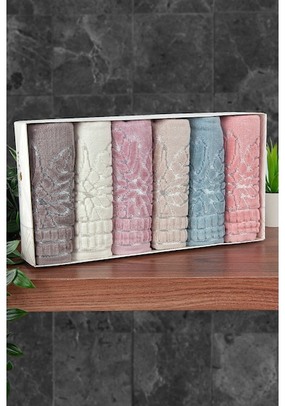 Çınar Jakarlı 6 Lı Kadife Pamuklu El Ve Yüz Havlu Seti 30x50 Cm - 00434- Karışık Renkli Çok Renkli