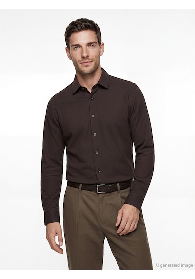 Lcw Busıness Kahverengi Slim Fit Armürlü Erkek Gömlek