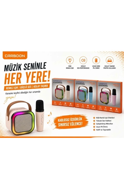 Carboon K12 Kablosuz Bluetooth Hoparlör Karaoke Mikrofon 5 Ses Efektli Rgb Hd Müzik Kutusu