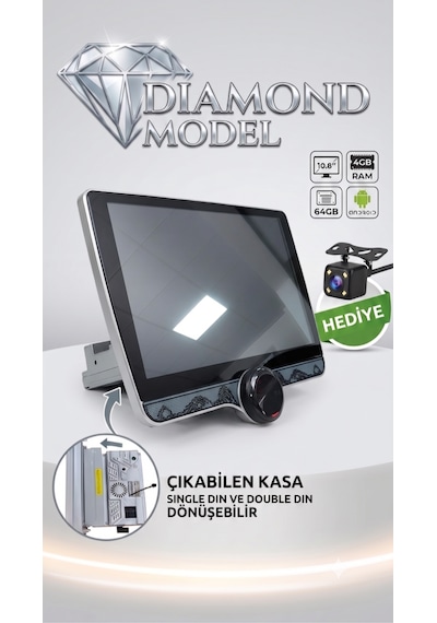 Kingwin 10.8 Inç Diamond Serisi Android Oto Teyp - 4gb Ram / 64gb - Single Din'den Double Din'e Dönüşebilen Multimedya Geri Görüş Kamerası  P1006 10.1"