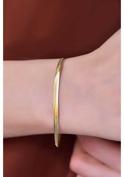 Papatya Silver 925 Ayar Gümüş Gold Kaplama Yassı İtalyan Zinciri Bileklik