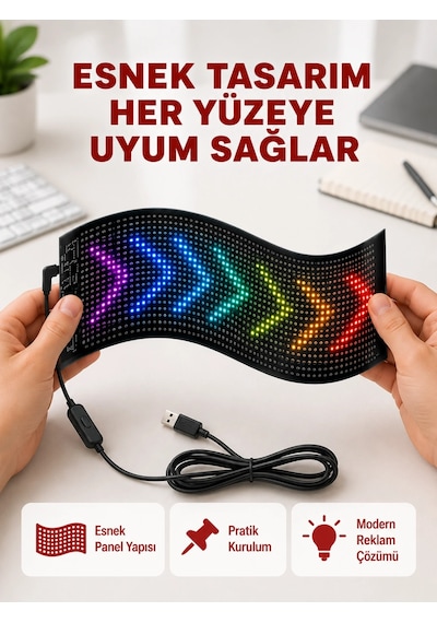 Mey İthalat Usb Destekli Led Mağaza Tabelası Renkli Rgb Kayan Yazı Paneli -