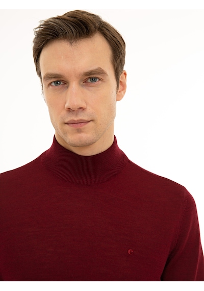 Cacharel Bordo Slim Fit Yarım Balıkçı Basic Triko Kazak Kırmızı