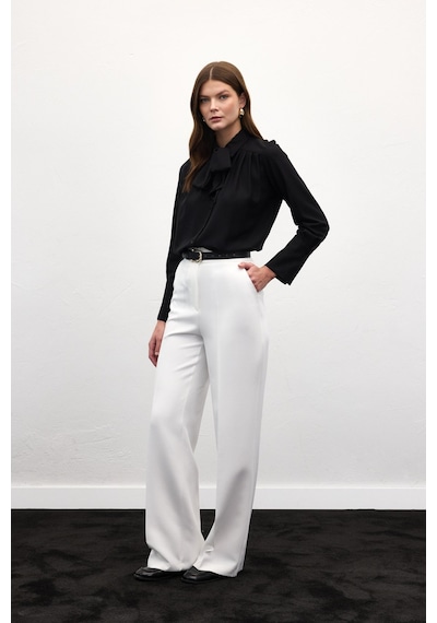 Sateen Sofia Palazzo Pantolon - Ekru-137036 Ekru