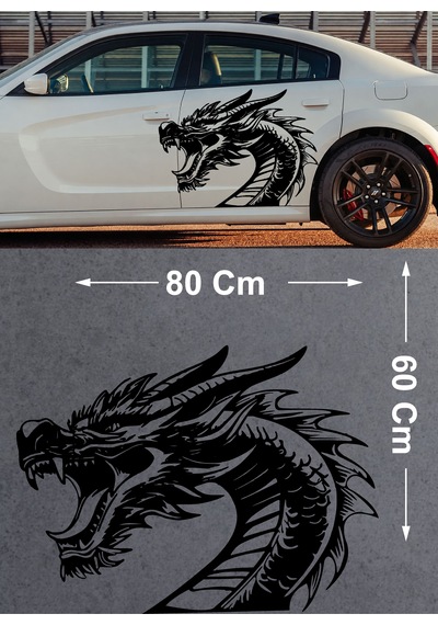 Ejderha Dragon Sticker - Araba Oto Motosiklet Cam Karavan Araç Sticker - 00236 80x60 Cm