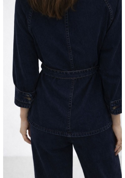 Hiramir Kadın Modern Kesim Kuşaklı Denim Takım Yz2601 Lacivert