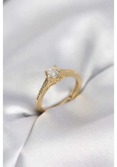 Tek Taş Gold Renk Zirkon Taşlı Model Kadın Yüzük Karışık