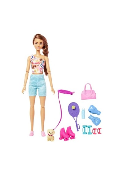 Bebek Ve Aksesuarlar Yavru Köpeği, Spor Kıyafetleri, Patenleri Ve Tenis Raketiyle Barbie Bebek Hkt91 Genel