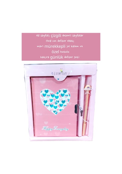 48 Sayfalı Çizgili Desenli Sayfalar 13x18 Cm Defter Ebatı Mavi Mürekkepli Jel Kalem Özel Kutulu 11