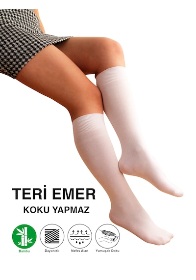 3 Çift Teni Göstermeyen Yumuşak Dikişsiz Dizaltı Uzun Bambu Kadın Premium Çorap 36 - 42 Beden