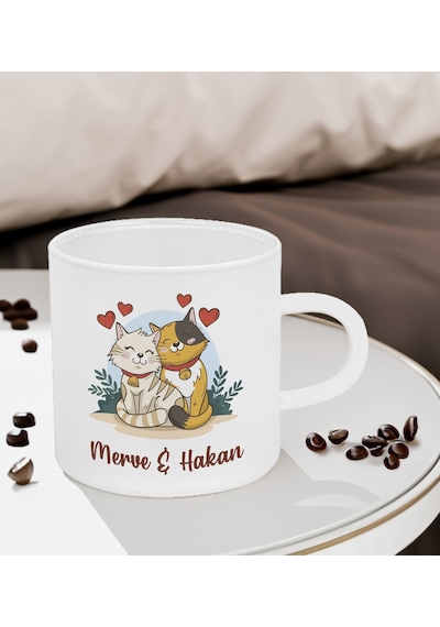 Bk Gift Kişiye Özel İsimli Sevimli Çift Tasarımlı Türk Kahvesi Fincanı-3, Sevgiliye Hediye, Arkadaşa Hediye, Anneye Hediye, Ofis Hediyesi Sarı