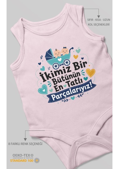 Morivokids İkimiz Bir Bütünün Yazılı Sıfır Kollu Bebek Zıbını %100 Pamuk Bebe Pembe