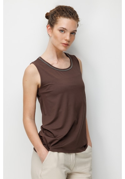 Kadın Sıfır Yaka Yaka Kenarı Zincirli Askılı Penye T-shirt K.kahve Kahve