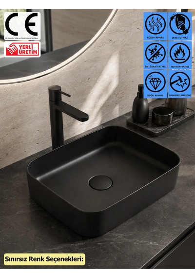 Thorax Daisy Sınırsız Renk Leke Tutmaz Granit Çanak Banyo Evyesi Lavabosu Modern Tasarım Çok Renkli