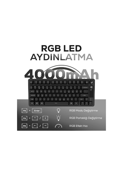 Hk255 Membrane Lcd Rgb Kablosuz/bluetooth Siyah %75 Türkçe Gaming Oyuncu Klavye