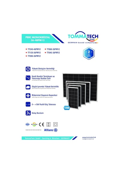 TommaTech 240Wp 48PM M12 HC-MB Güneş Paneli