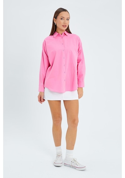 Mixray 4618 Kadın Arkası Robalı Basic Gömlek Pembe