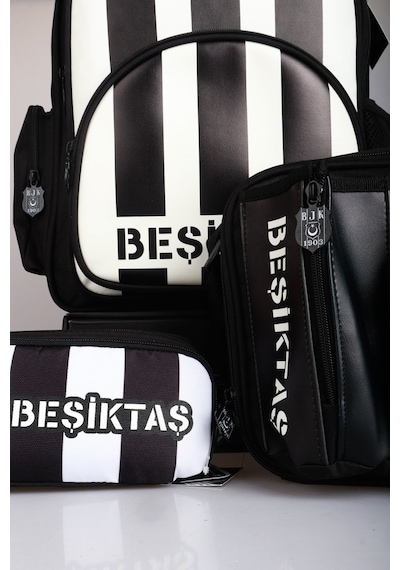 Yeni Sezon Lisanslı Beşiktaş Çubuklu Okul,3 Bölmeli Beslenme Ve Kalem Çantası Seti Açık Gri