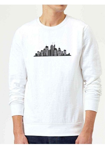 Silhouette New York City Baskılı Beyaz Erkek Örme Sweatshirt
