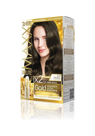 Serisi 24k Altın Parçacıklı Serum İle 1 Kutu 2 X 50 Ml Ve Geliştiriciler Saç Boyası Yoğun Küllü Koyu Kumral 6.11