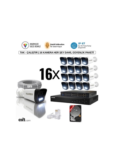 16'lı Ip-5mp-poeli-sesli -gece Renkli- Su Geçirmez- Full Hd-500gb-güvenlik Kamera Seti