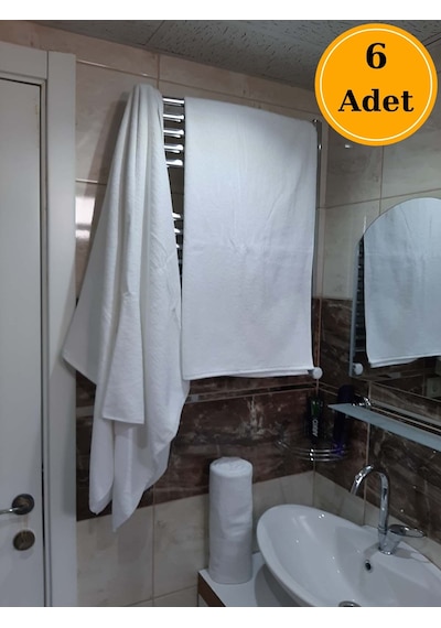 6'lı Otel Banyo Havlusu Beyaz 90x145 | Büyük Boy %100 Pamuk Kalın Vücut Havlusu